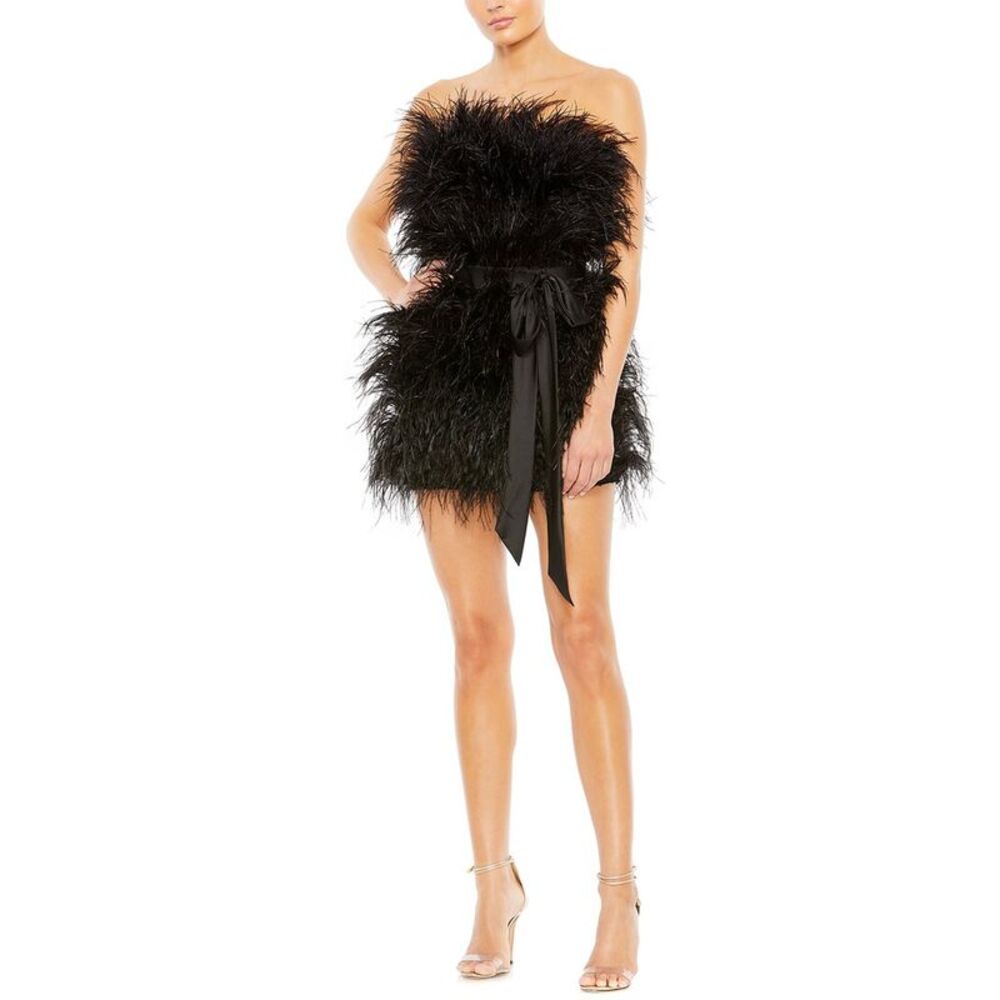 Mac Duggal Womens  Feather Mini Dress
